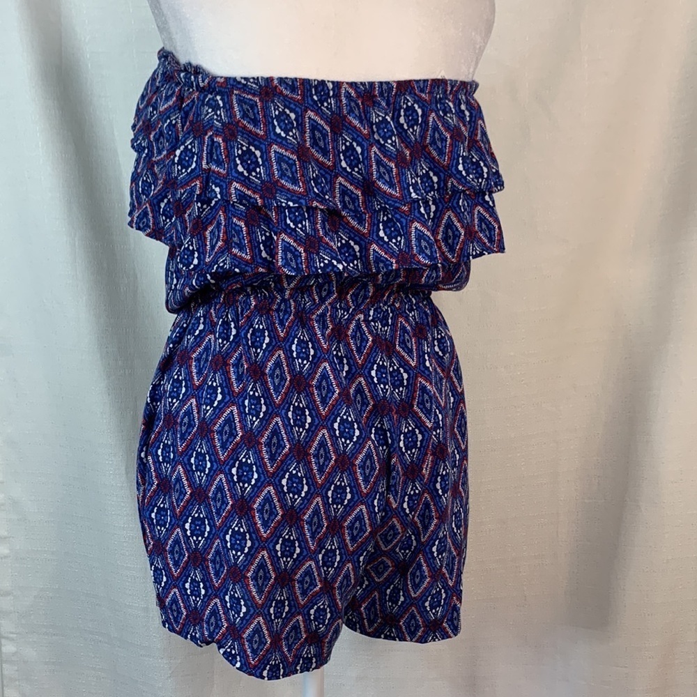 Aeropostale Blue Patterned Ruffled Sleeveless Romper - Picture 8 of 13